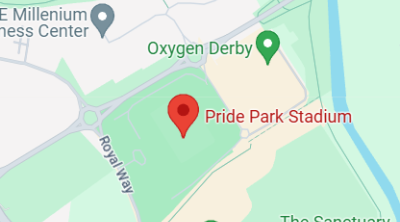 Google maps snippet showing location of Pride Park stadium, Derby