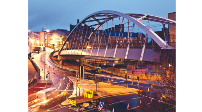 bridge in city centre at night